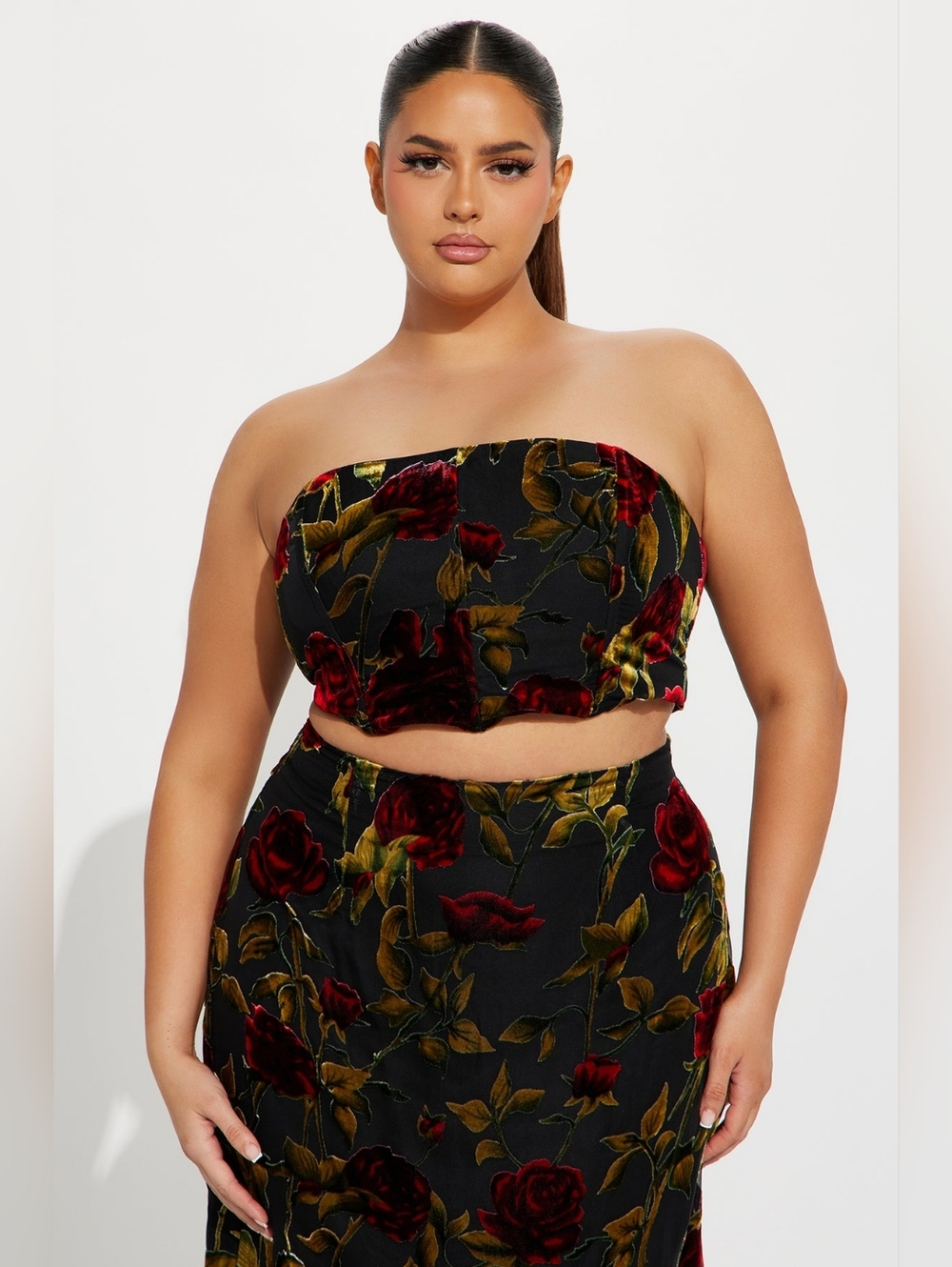 Fashion Nova Floral Velvet Midi Skirt Set - Picture 3 of 8